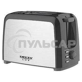 Тостер Delta LUX DL-090 нерж.,черный: 750 Вт, 2ломтика, 6-ти позиц. таймер, разморозка, подогрев (6)