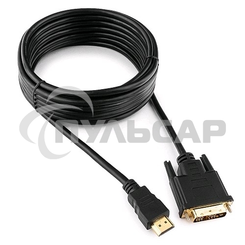 Кабель HDMI-DVI Cablexpert CC-HDMI-DVI-15, 19M/19M, single link, медь, позол.разъемы, экран, 4.5м, черный, пакет