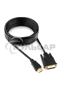 Кабель HDMI-DVI Cablexpert CC-HDMI-DVI-15, 19M/19M, single link, медь, позол.разъемы, экран, 4.5м, черный, пакет