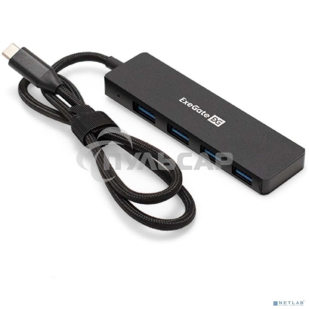 Хаб USB (концентратор) 4-в-1 ExeGate DUB-4C/3 (кабель-адаптер USB Type C --> 4xUSB3.0, Plug&Play, черный)