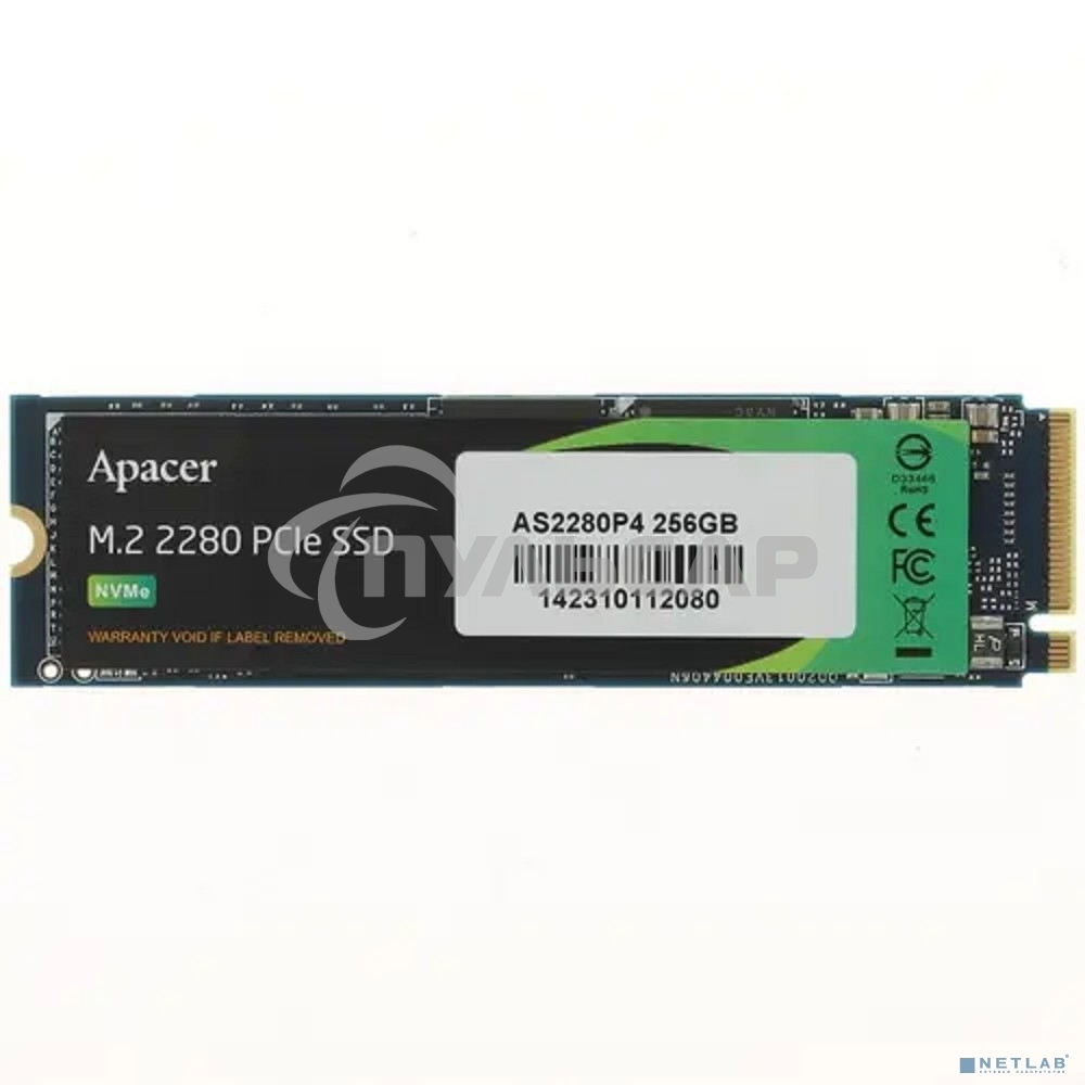 Накопитель SSD Apacer AS2280P4, 256Gb, M.2 2280, PCIe 3.0 x4, NVMe, R/W 2100/1300