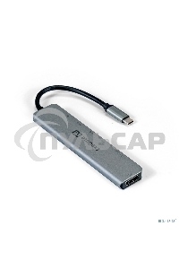Док-станция ExeGate EX293983RUS DUB-21C/PD/CR/H (кабель-адаптер USB Type-C --> 2xUSB3.0 + Card Reader + PD 100W + HDMI 4K@60Hz, Plug&Play, серый)