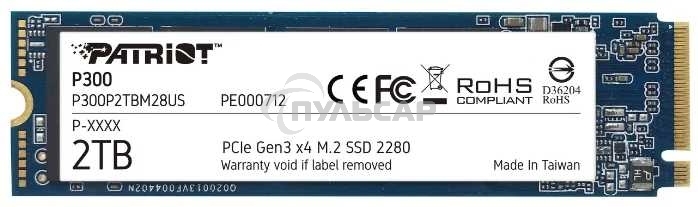 Накопитель SSD Patriot P300, 2Tb, PCIe 3.0 x4, M.2 2280, NVMe, R/W 2100/1650