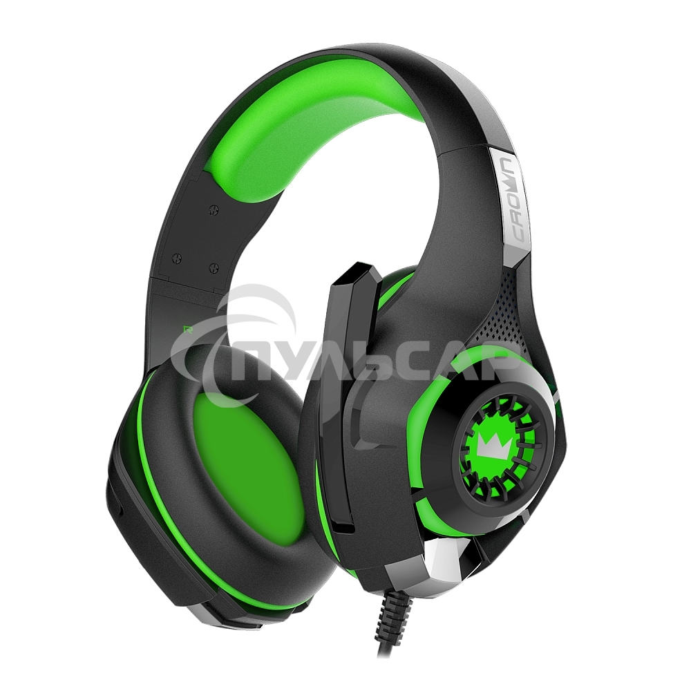 Гарнитура игровая CROWN CMGH-102T Black&green (Подключение USB, встроенная аудио карта, Частотный диапазон: 20Гц-20,000 Гц,Кабель 2.1м,Размер D 250мм)