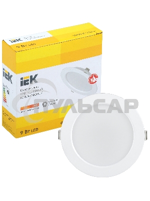 Светильник светодиодный Iek LDVO0-1612-09-3000-K01 ДВО 1612 белый круг 9Вт 3000К IP20 пластик. корпус, диам 118 мм