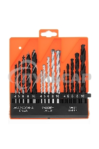 Набор сверл по бетону, металлу, дереву 4-5-6-8-10 мм, 15 шт. пласт. бокс, цилин.хвостовик Sparta