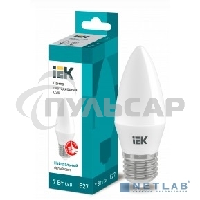 Лампа светодиодная ECO C35 свеча 7Вт 230В 4000К E27 ИЭК LLE-C35-7-230-40-E27