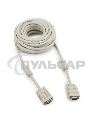 Кабель Gembird/Cablexpert CC-PPVGA-10m,Кабель VGA Premium, 15M/15M, 10м, серый, тройной экран, феррит.кольца