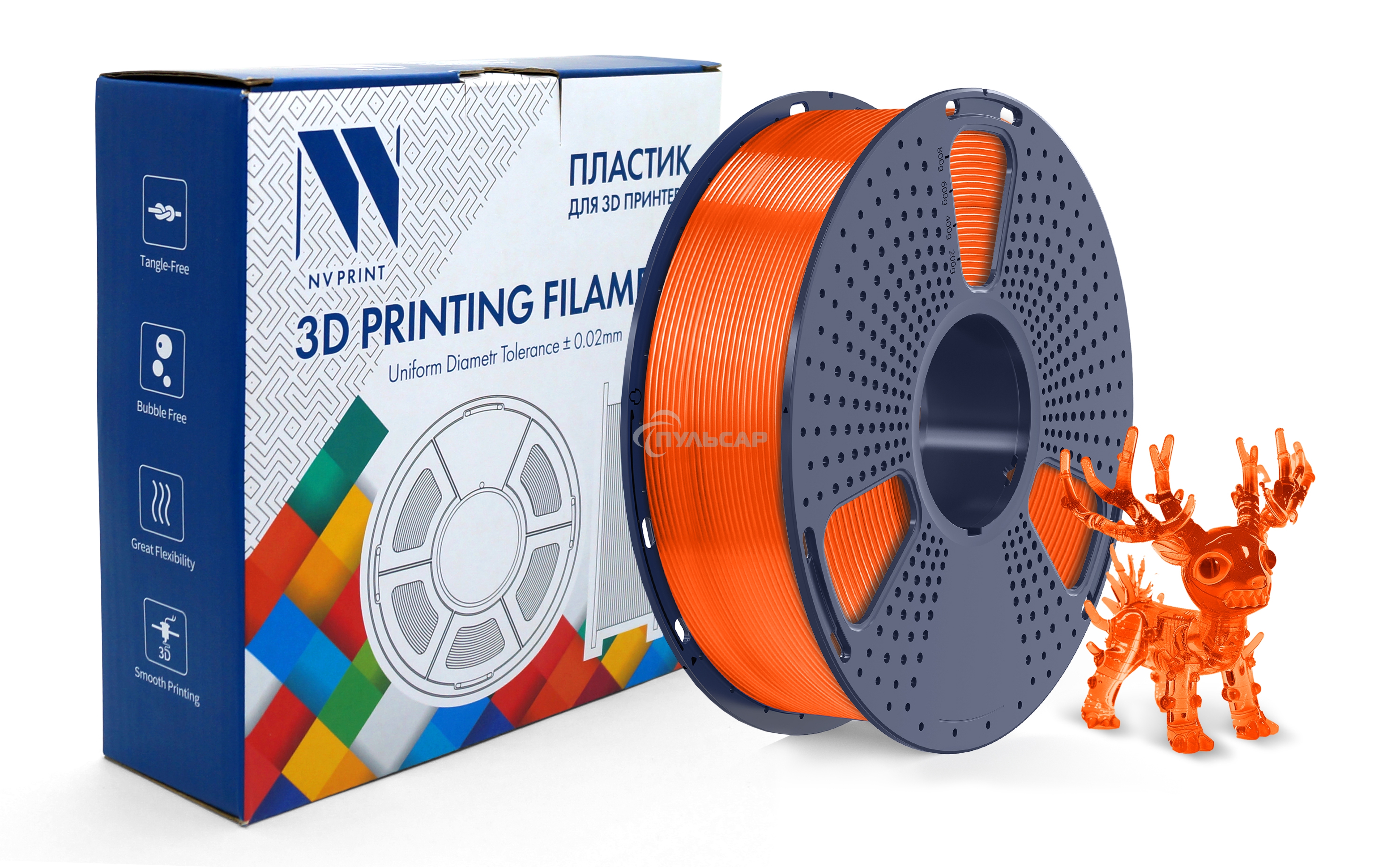 Филамент NVPRINT PLA+ Trasparent Orange для 3D печати диаметр 1.75мм длина 330 метров масса 1 кг