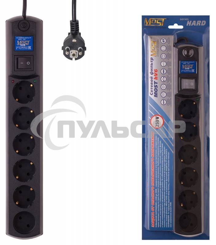 Сетевой фильтр Most HV6 5м (6 розеток) черный (коробка)