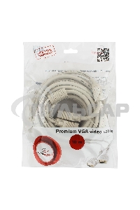 Кабель Gembird/Cablexpert CC-PPVGA-10m,Кабель VGA Premium, 15M/15M, 10м, серый, тройной экран, феррит.кольца