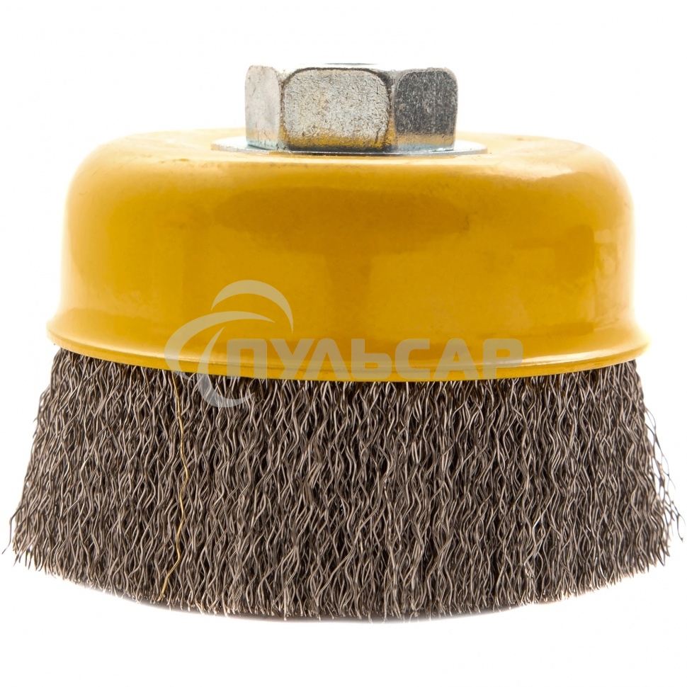 Щетка для УШМ, 100 мм, М14, Чашка, витая нержавеющая проволока 0,3 мм Denzel