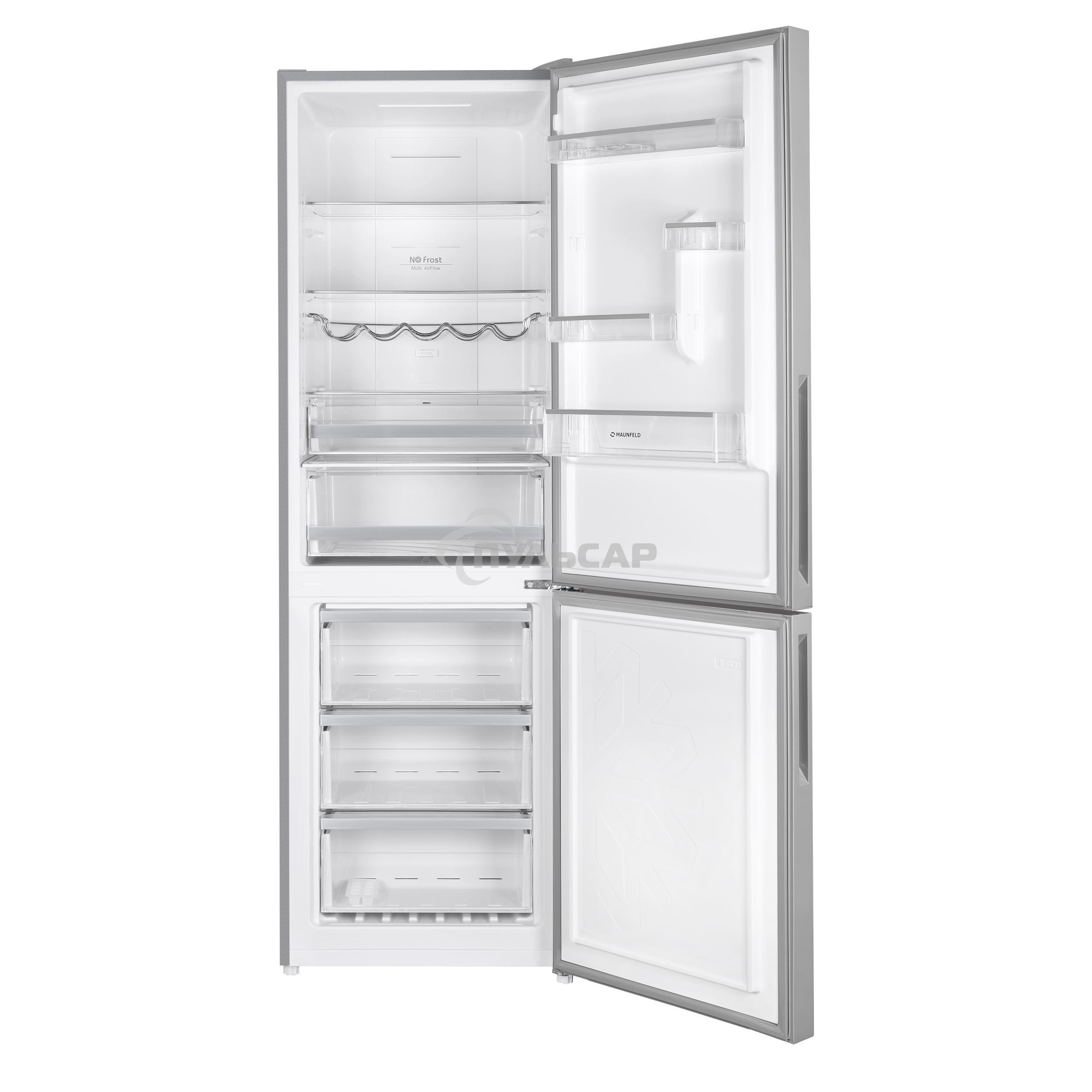 Холодильник Maunfeld MFF185NFS серый двухкамерный инвертор 240/100л морозилка снизу, No Frost