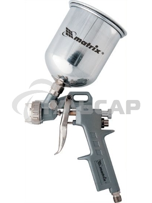 Краскопульт пневматический Matrix краскораспылитель пневмат. с верхним бачком v=1.0л + сопла