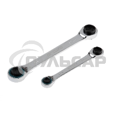 Набор ключей накидных GROSS 14893с трещоткой, 8 - 19 мм, 2 шт., многоразмерные, реверсивные, CrV