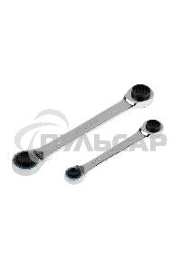 Набор ключей накидных GROSS 14893с трещоткой, 8 - 19 мм, 2 шт., многоразмерные, реверсивные, CrV