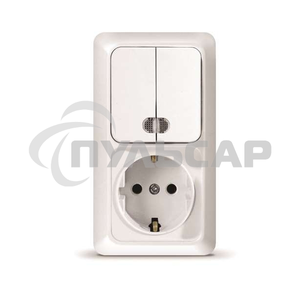 Блок ОП Олимп 2-кл. вык. с подсветкой + роз. с заземл. верт. бел. UNIVersal О0041