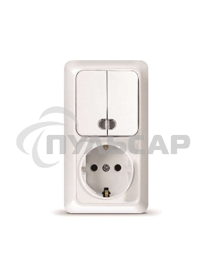 Блок ОП Олимп 2-кл. вык. с подсветкой + роз. с заземл. верт. бел. UNIVersal О0041