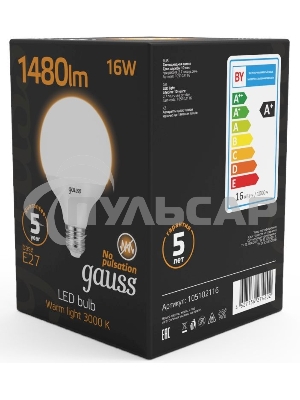 Лампа светодиодная Gauss LED G95 E27 16W 1360lm 3000K 1/32