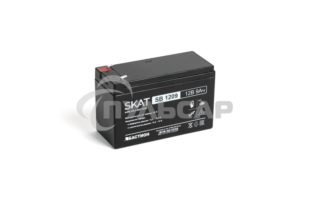 АКБ свинцово-кислотная SKAT SB 1209 тип AGM 12V 9А·ч I зар. 2,7 А (ножевые клеммы, гарантия - 18 месяцев) (2540)