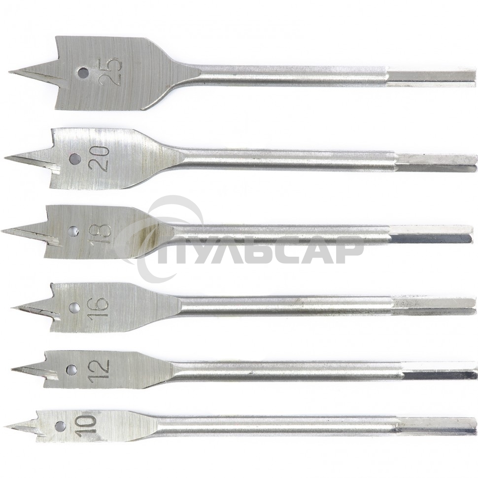 Набор сверл СИБРТЕХ перовых по дереву, 10-12-16-18-20-25 мм 6 шт 704155