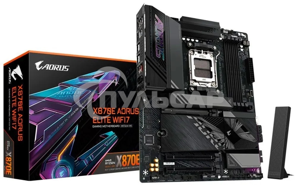 Материнская плата Gigabyte X870E AORUS ELITE WIFI7, AM5, AMD X870E, 4xDDR5, 4xSATA, 4xM.2, 1xPCI-E 5.0 x16, 1xPCI-E 4.0 x4, 1xPCI-E 3.0 x4, 1xHDMI, 1x 2.5Gb LAN, 4xUSB-A 3.2 Gen 1, 2xUSB-A 3.2 Gen 2, 4xUSB-A 2.0, 2xUSB-C 4.0, 2x3.5 мм, 7.1, ATX