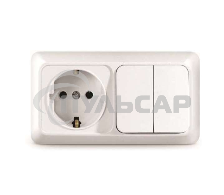 Блок ОП Олимп 2-кл. вык.+ роз. с заземл. горизонт. бел. UNIVersal О0033