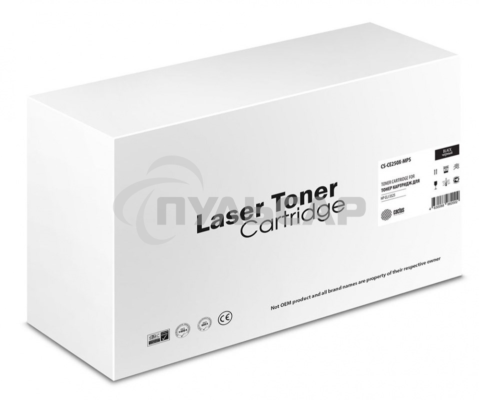 Картридж лазерный Cactus CS-CE250X черный (10500 стр.) для HP Color LaserJet CM3530, CM3530fs MFP, CP3520, CP3525, CP3525dn, CP3525n, CP3525x