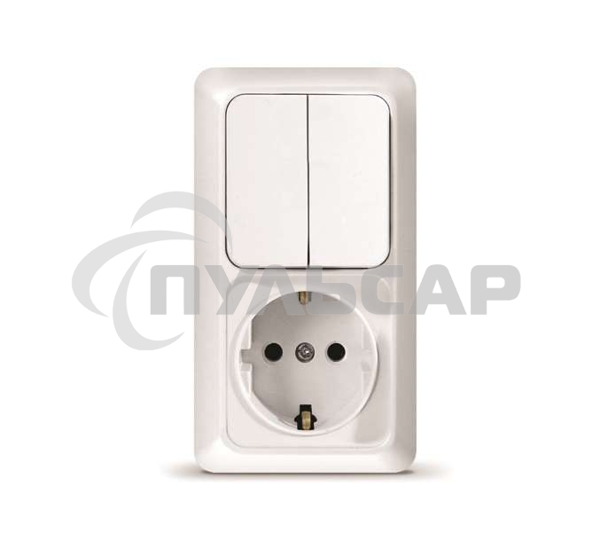 Блок ОП Олимп 2-кл. вык.+ роз. с заземл. верт. бел. UNIVersal О0040