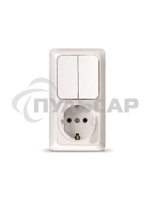 Блок ОП Олимп 2-кл. вык.+ роз. с заземл. верт. бел. UNIVersal О0040