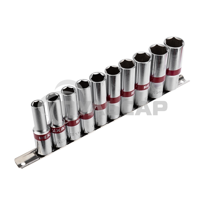 Набор удлиненных торцевых головок Rexant 1/2, шестигранные, CrV, 10 шт., 10-22 мм