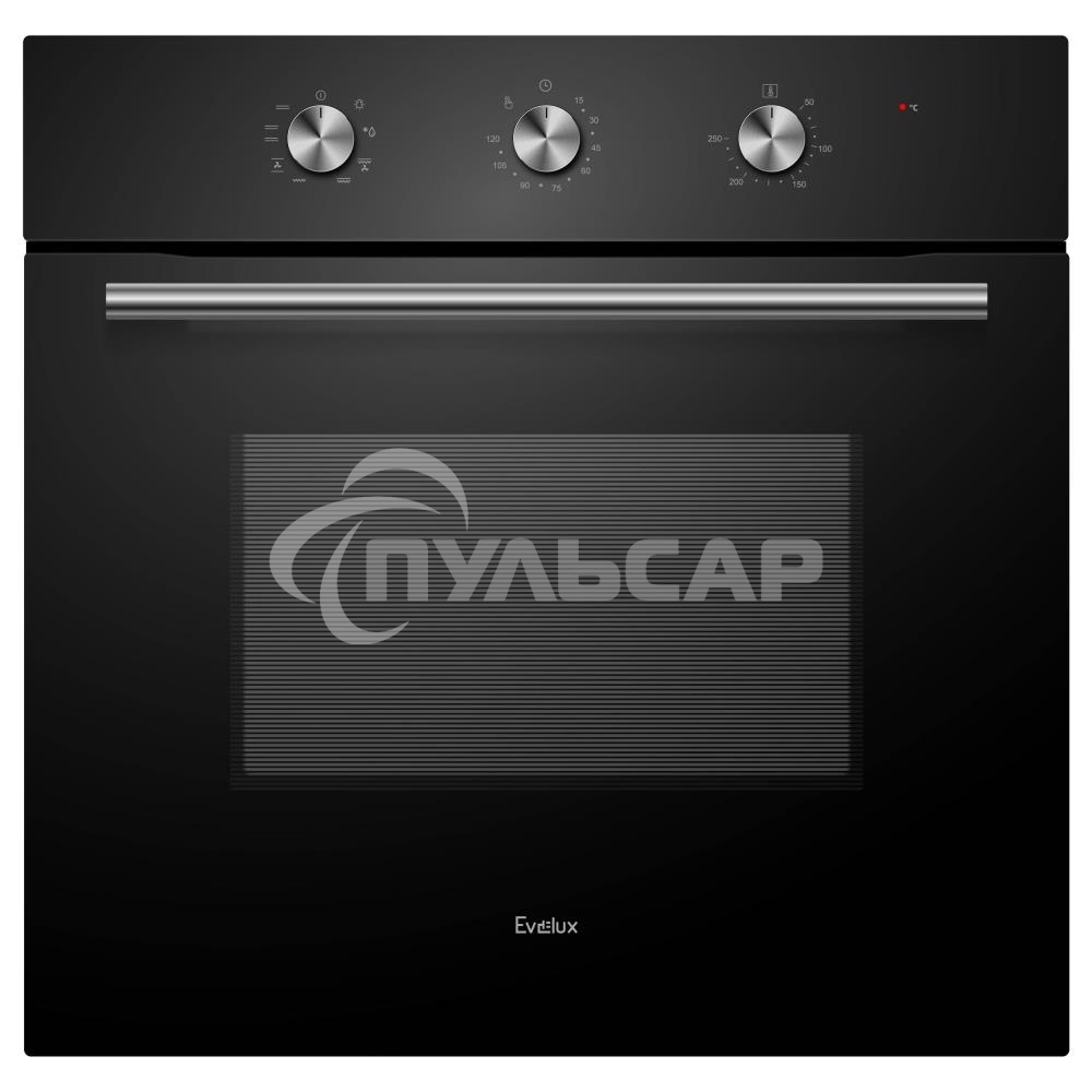 Духовой шкаф встраиваемый полноразмерный Evelux EO 620 B, 60 см, 8 режимов, 65л, черное стекло