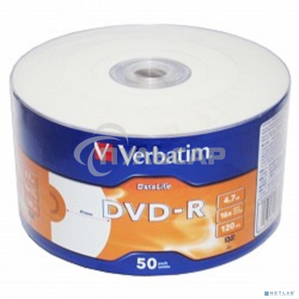 Диск DVD-R Verbatim 4,7 Gb 16x DataLife Inkjet Printable, Shrink, 50 шт (43793)