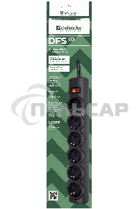Сетевой фильтр Defender DFS 153 3 м, черный, 6 розеток