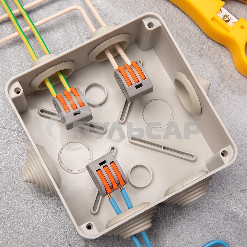 Универсальная клемма 3-проводная, серая (0,08-2,5/4 мм²) (50 шт./уп.) Rexant