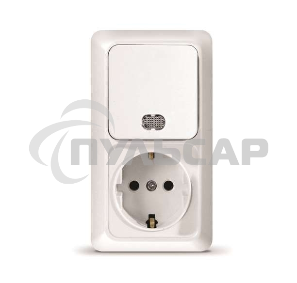 Блок ОП Олимп 1-кл. вык. с подсветкой + роз. с заземл. верт. бел. UNIVersal О0039