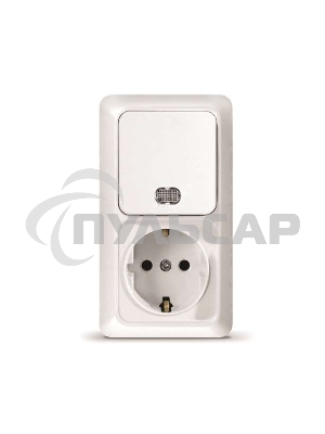 Блок ОП Олимп 1-кл. вык. с подсветкой + роз. с заземл. верт. бел. UNIVersal О0039