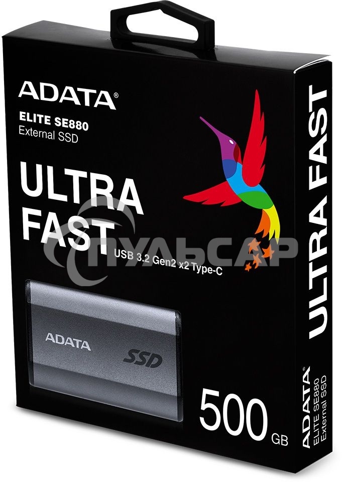 Внешний SSD ADATA Elite SE880, 500 GB, USB 3.2 Gen 2x2 Type-C, R/W 2000/2000, серый