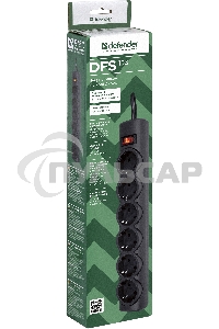Сетевой фильтр Defender DFS 153 3 м, черный, 6 розеток