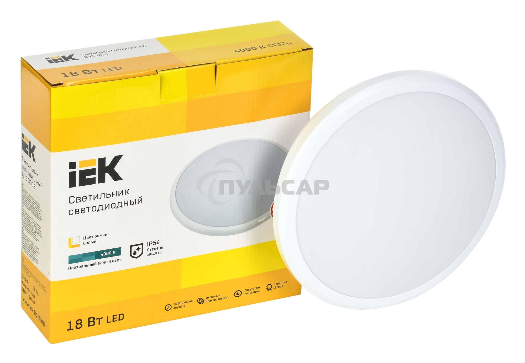 Светильник LED ДПБ 3003 18Вт IP54 4000K круг белый LDPB0-3003-18-4000-K01 IEK