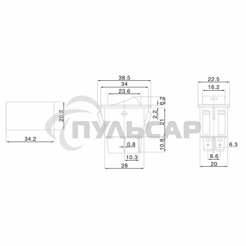 Выключатель клавишный Rexant 12V 35А (4с) ON-OFF с желтой LED подсветкой