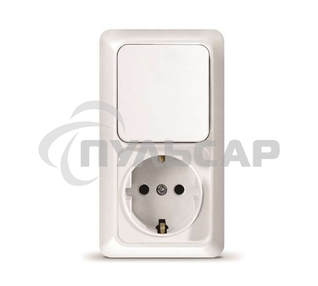 Блок ОП Олимп 1-кл. вык.+ роз. с заземл. верт. бел. UNIVersal О0038