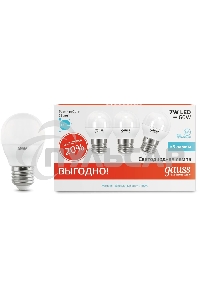 Лампа светодиодная Gauss LED Elementary Шар 7W E27 4100K 1/40 (3 лампы в упаковке)