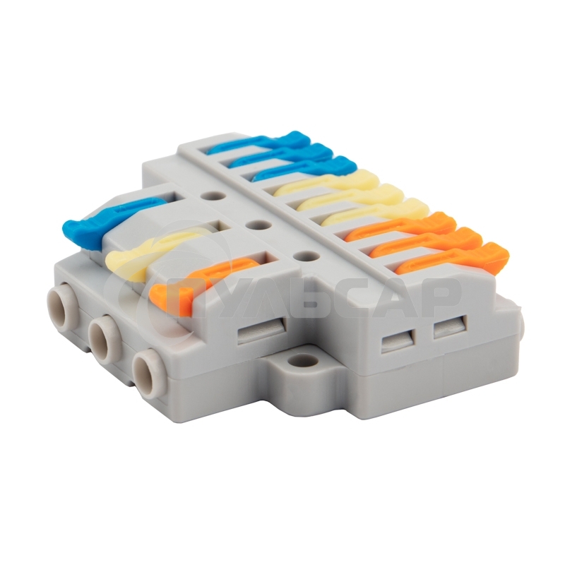 Клемма СМК 3х3 проходная разветвительная 3 полюса, с монтажной площадкой (1 ввод, 3 вывода на полюс), (4 шт/уп) Rexant