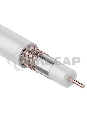 Кабель коаксиальный Rexant RG-6U+Cu, 75 Ом, Cu/Al/Cu, 64%, бухта 100 м, белый