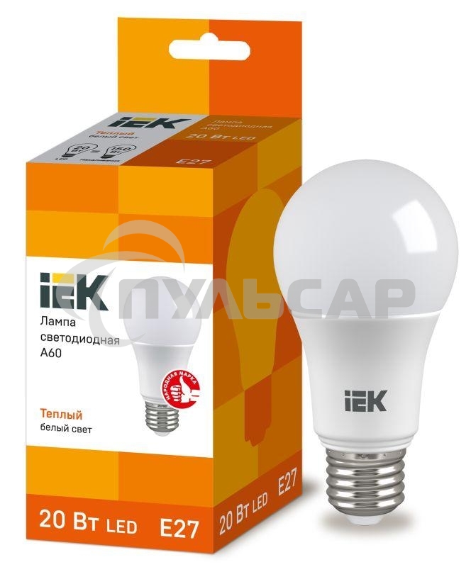 Лампа cветодиодная Iek LLE-A60-20-230-30-E27 ECO A60 шар 20Вт 230В 3000К E27 IEK