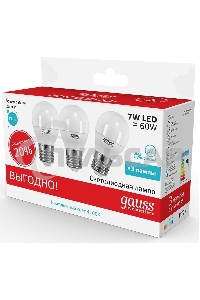 Лампа светодиодная Gauss LED Elementary Шар 7W E27 4100K 1/40 (3 лампы в упаковке)