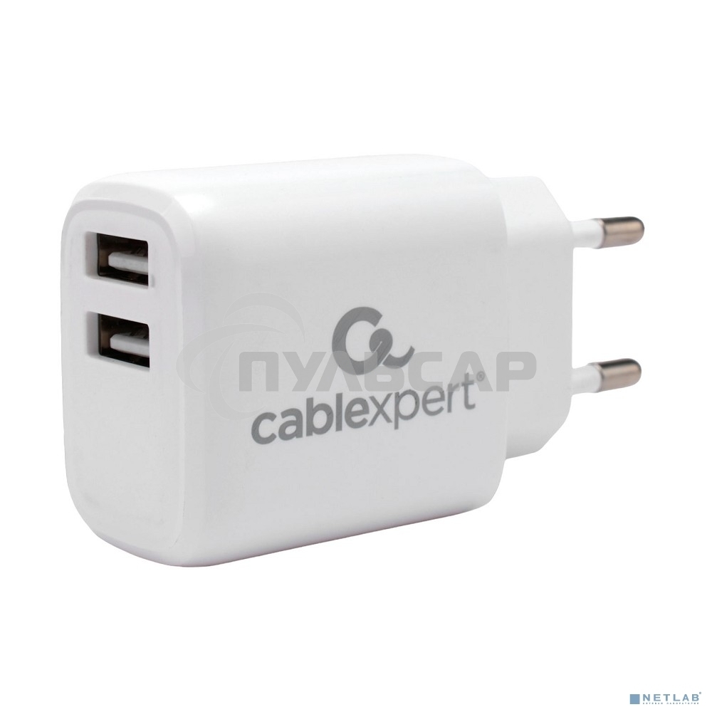 Зарядное устройство Cablexpert MP3A-PC-58, 10.5Вт, 2.1А, 2хUSB, белый, пакет