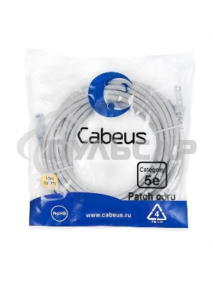 Шнур коммутационный Cabeus, кат. 5е, неэкр., U/UTP, RJ45/RJ45, LSZH, AWG24 10м, серый