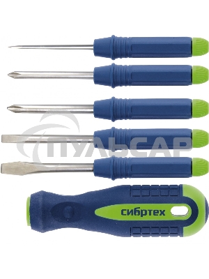 Отвертка со сменными насадками, 5 предметов, CrV Сибртех